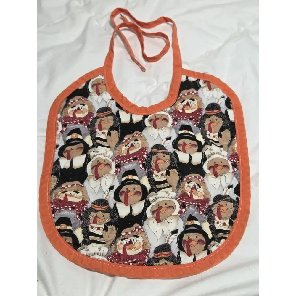 Handmade Baby First Bib Thanksgiving Quilted Towel Holiday Mommy's Turkey Unisex